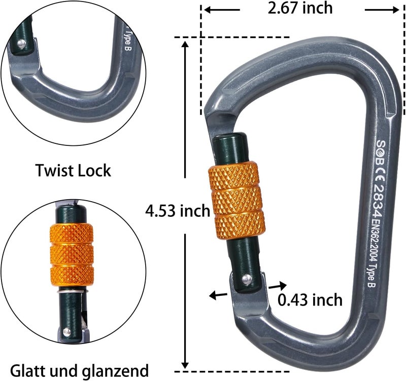 SOB Auto Locking Climbing Carabiner Clips,Heavy Duty Asymmetrical Carabiner Connector Used for Rappelling Gear Rescue Outdoor Projects Dog Leash - Image 2
